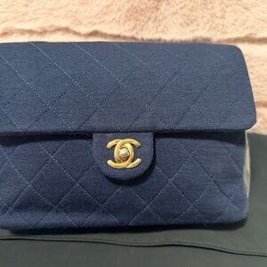Vintage Chanel Navy jersey single flap sling bag